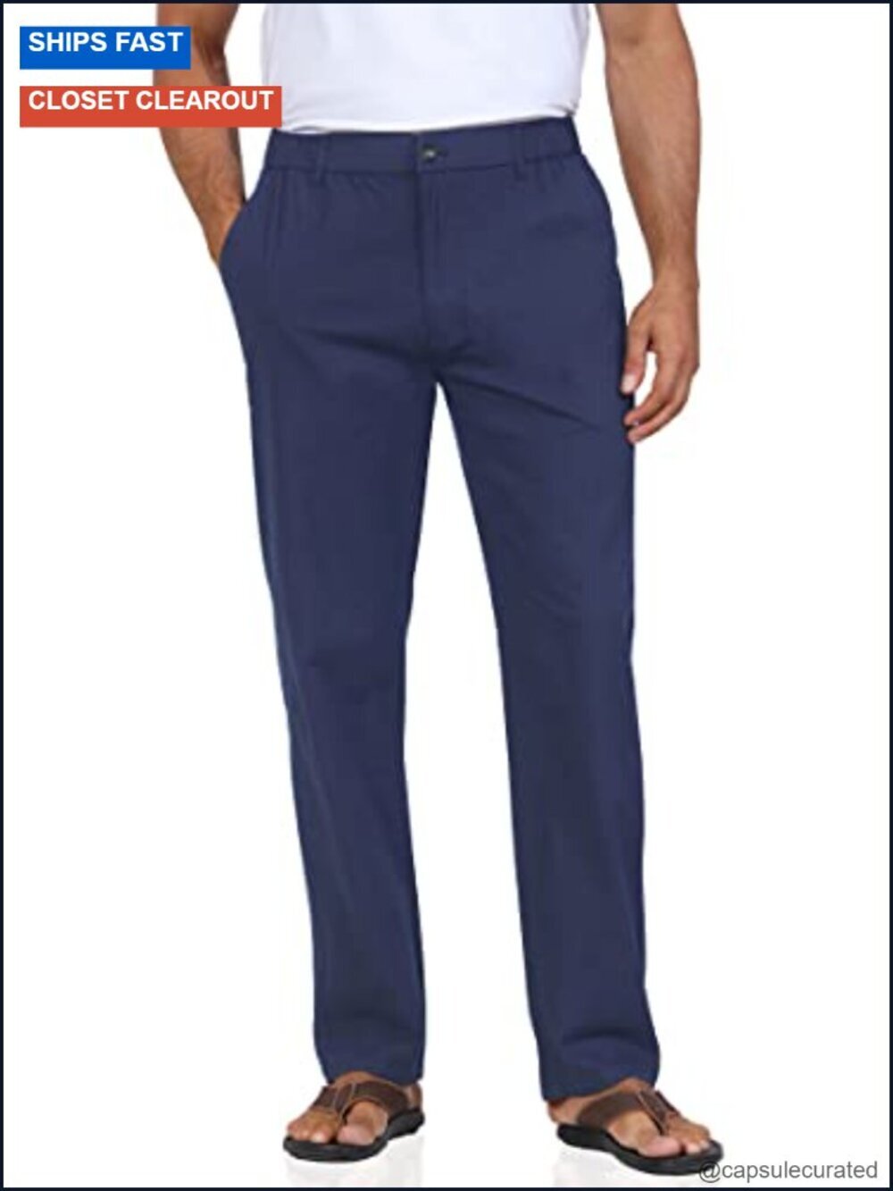 Men's Casual Linen Blend Relaxed Fit Straight Leg Elastic Waist Pants